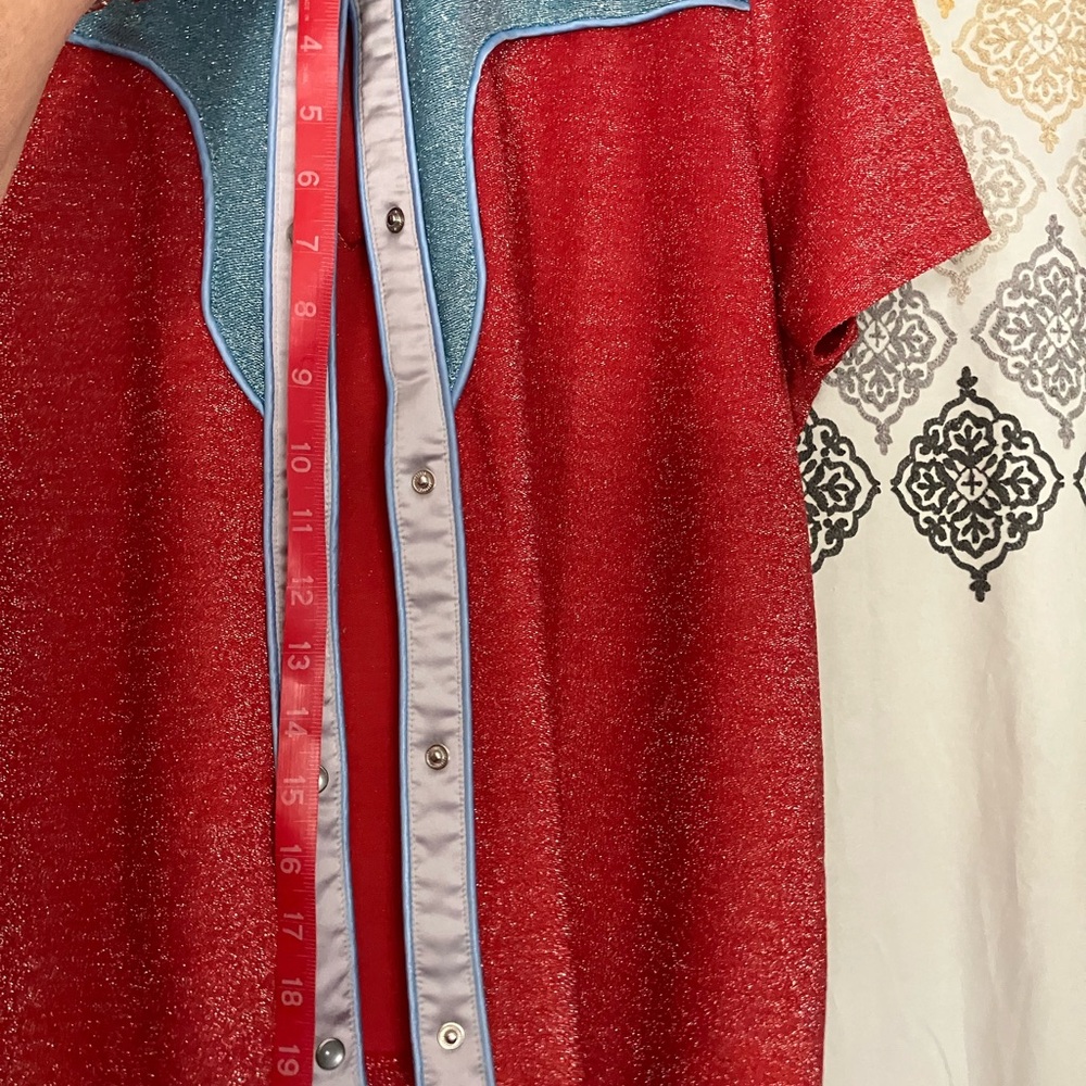 Double D Ranch Red and Blue Western Blouse - Picture 4 of 5